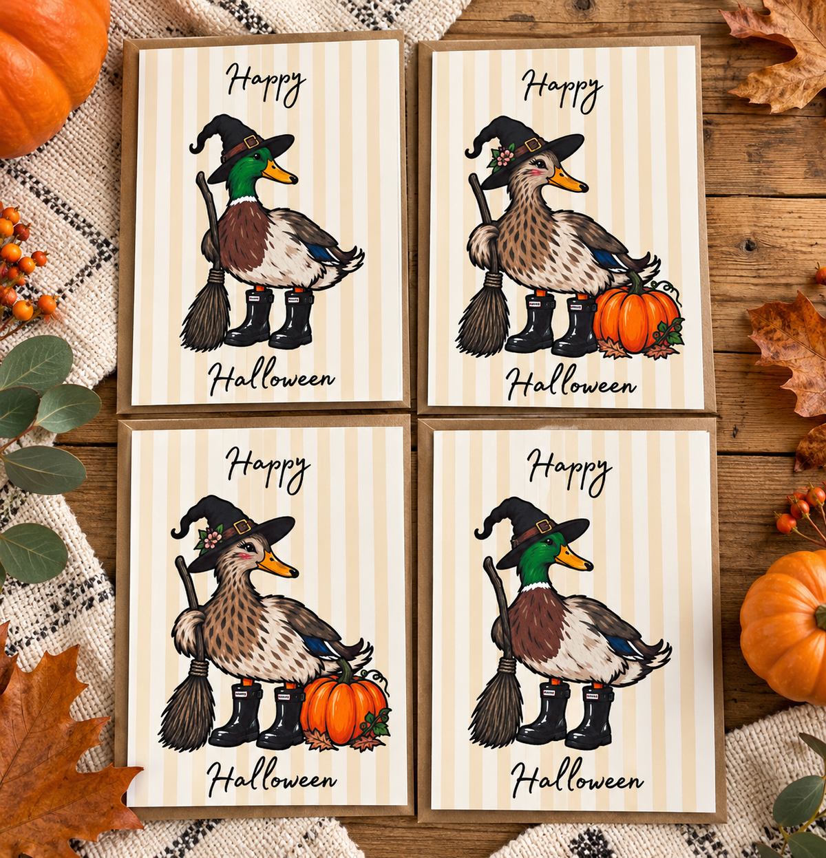 Pack of 4 Halloween Duck Greeting Cards