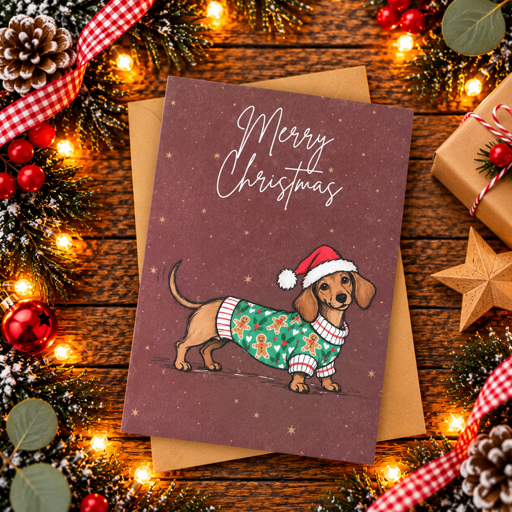 Sausage Dog In a Jumper Christmas Card