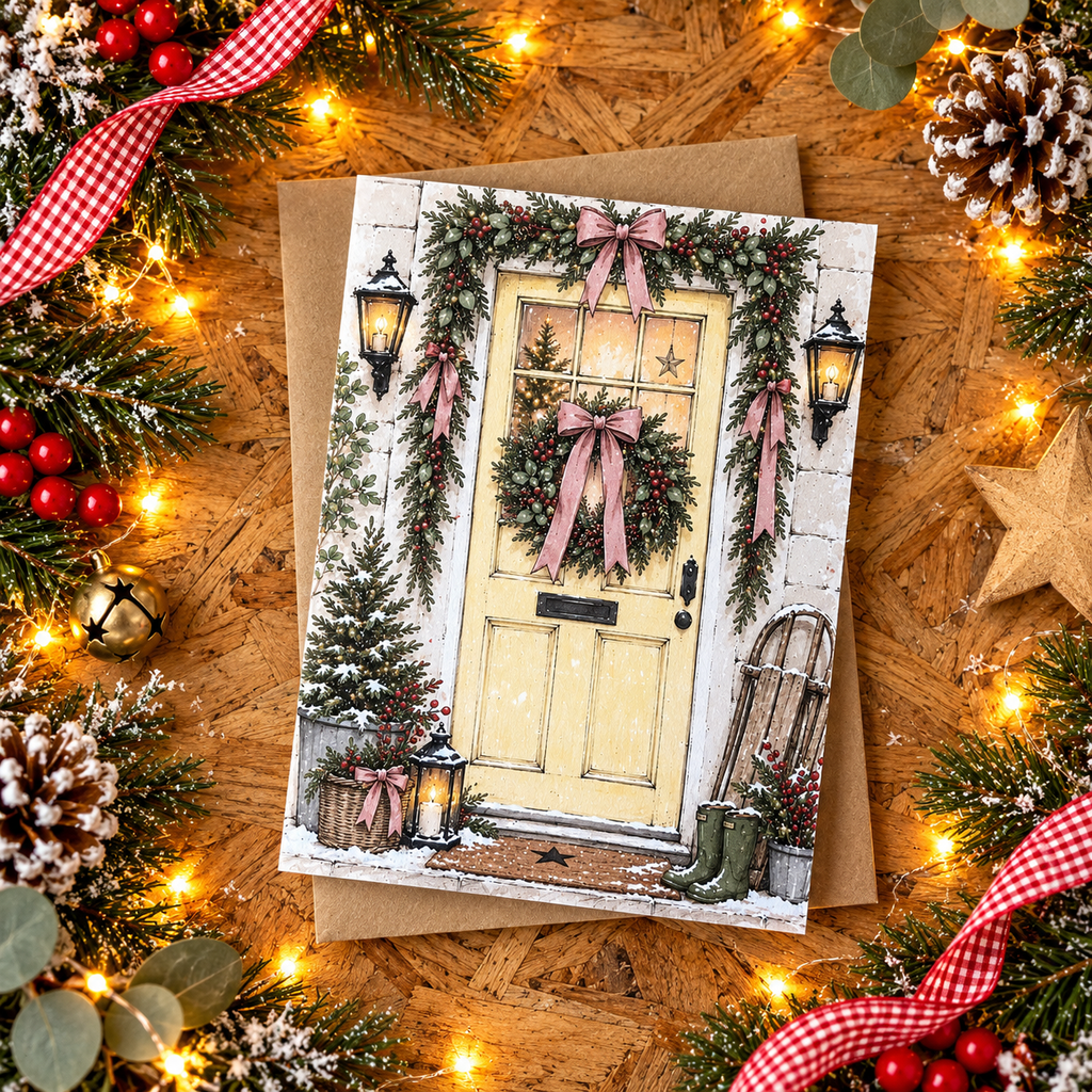 Christmas Door Greeting Cards – Pack of 4