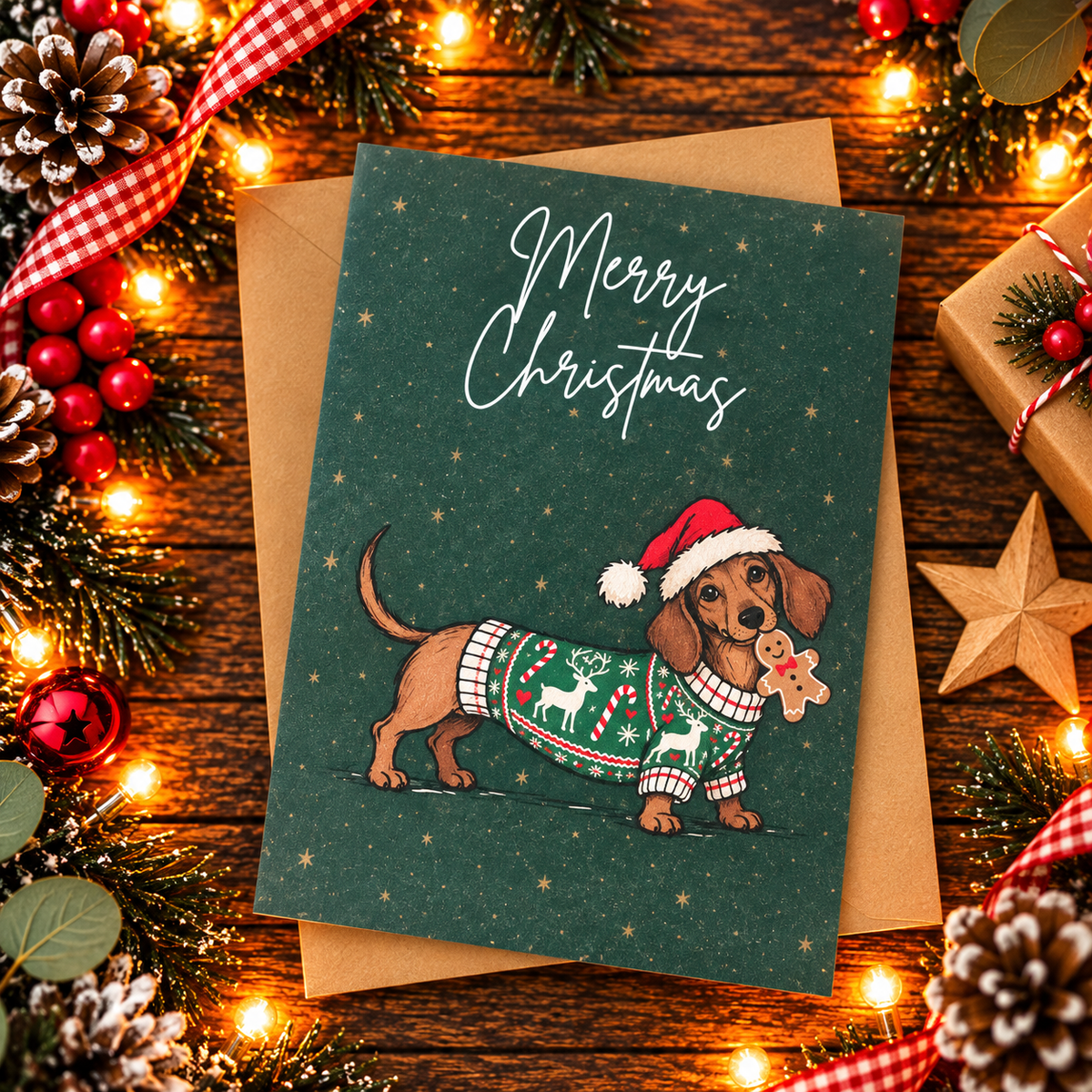 Sausage Dog Christmas Cards Pack of 4