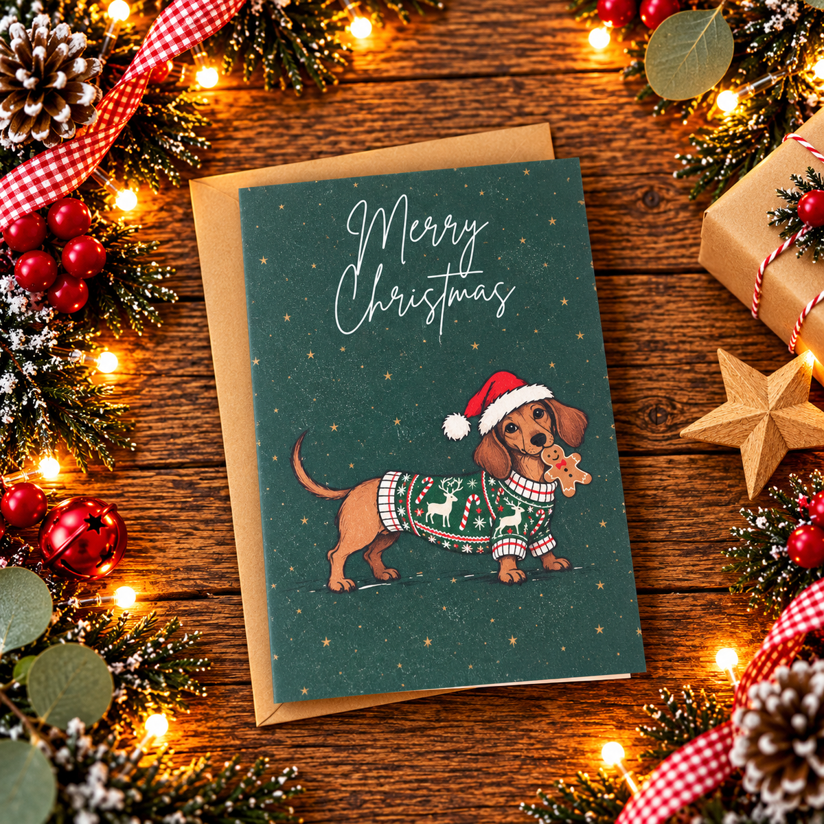 A6 Sausage Dog Christmas Card