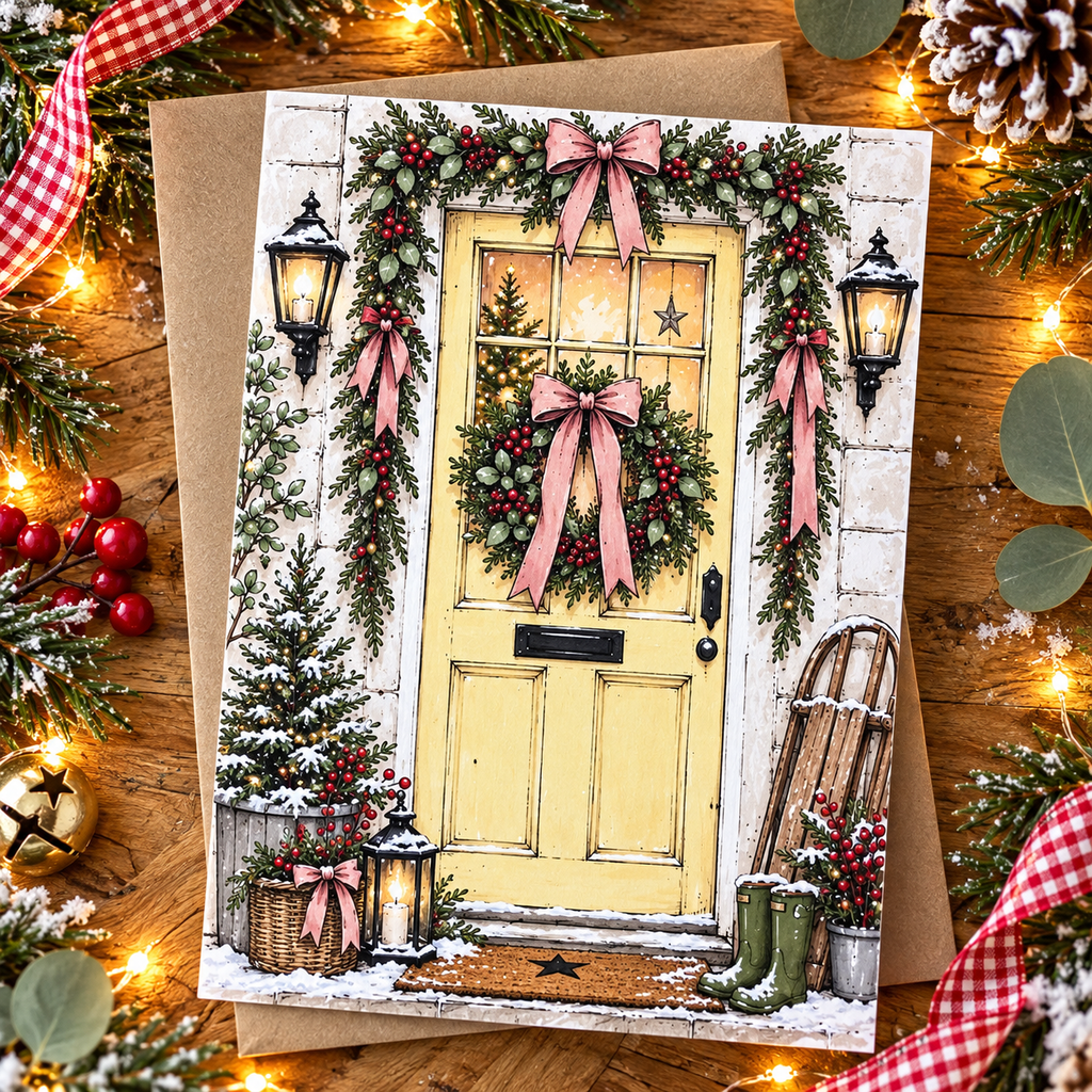 Christmas Door Greeting Cards – Pack of 4