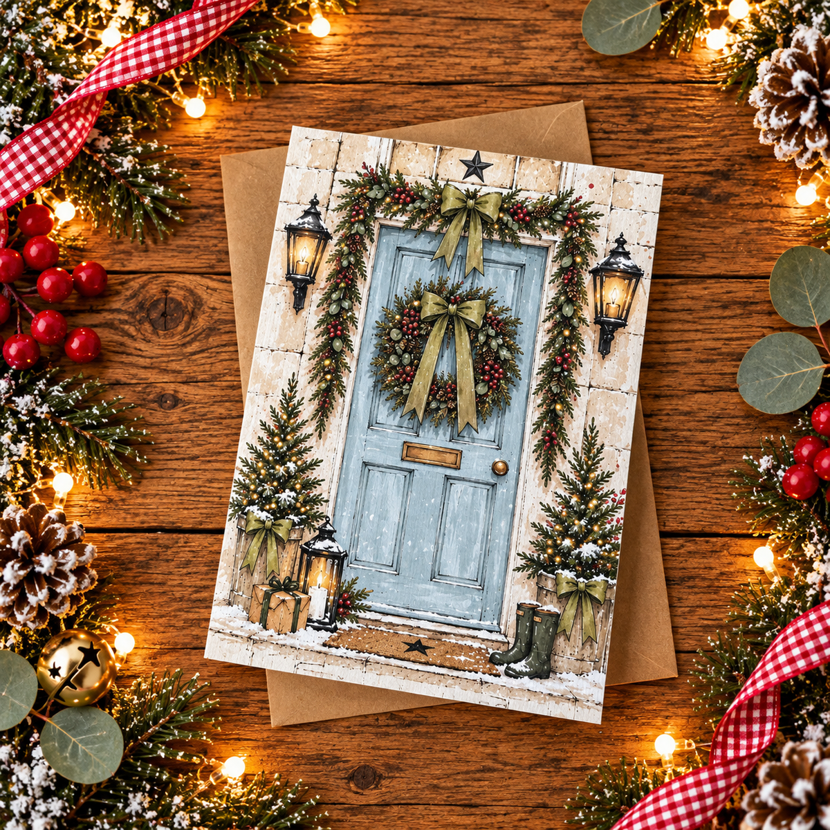 Blue Christmas Door Greeting Card | Perfectly Imperfect | A6 Christmas Card