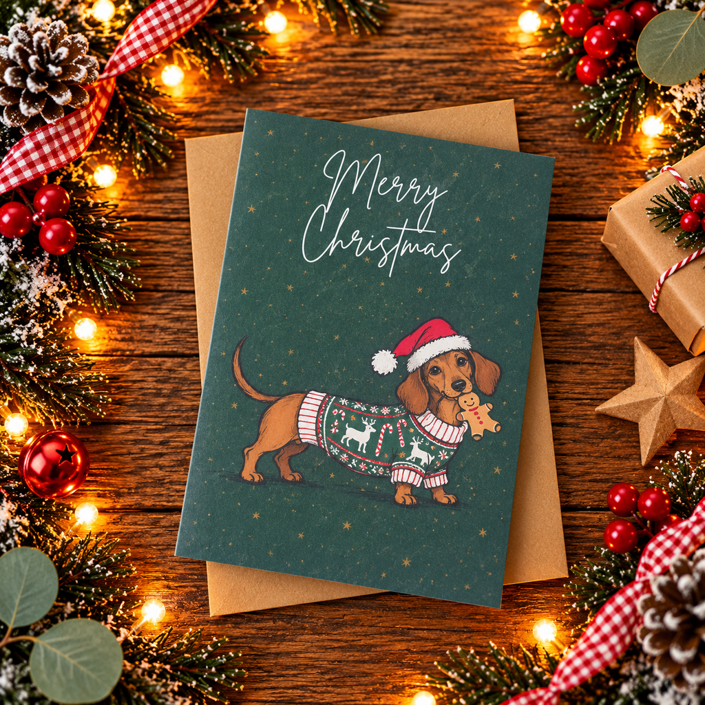 A6 Sausage Dog Christmas Card