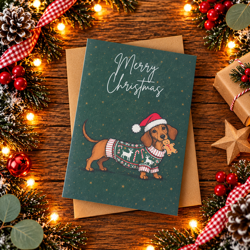 A6 Sausage Dog Christmas Card