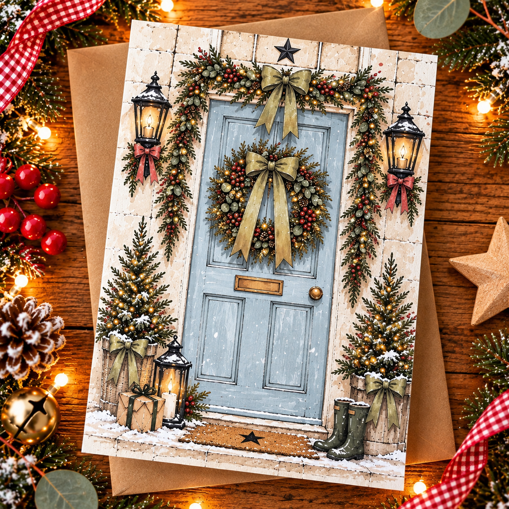 Blue Christmas Door Greeting Card | Perfectly Imperfect | A6 Christmas Card