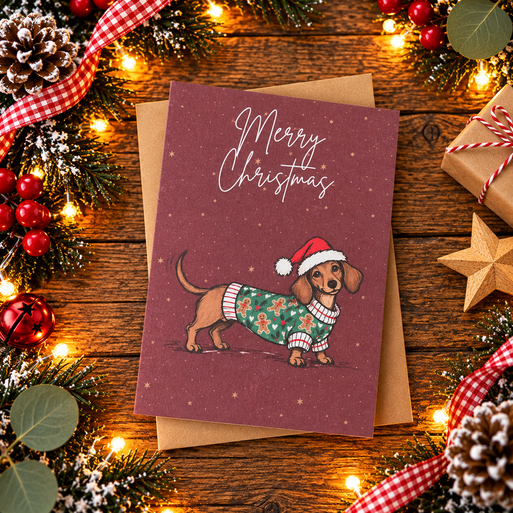 Sausage Dog In a Jumper Christmas Card