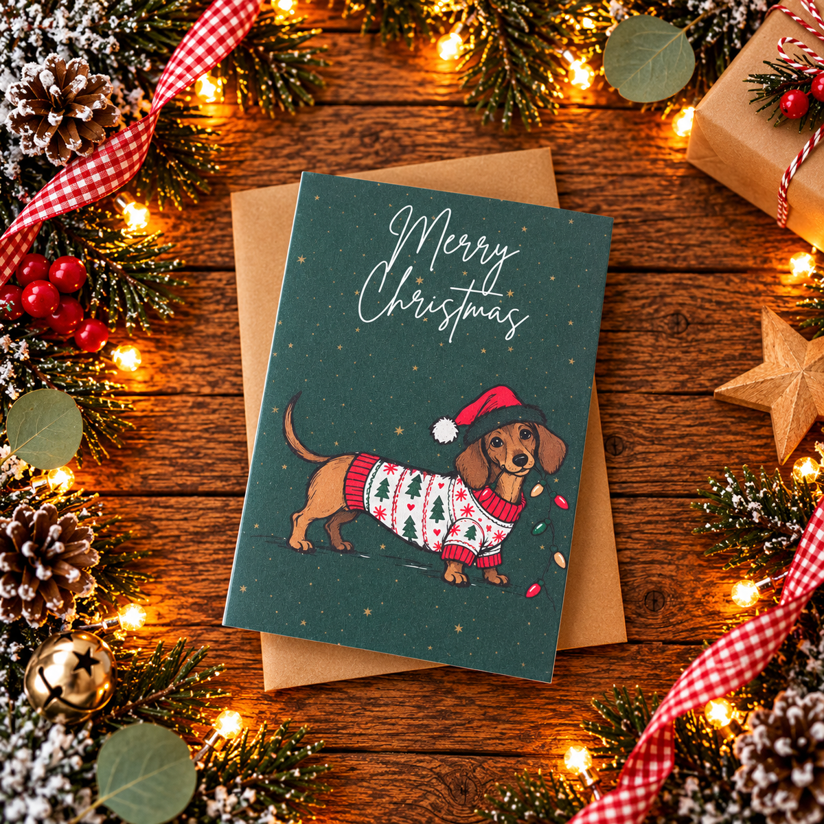 Sausage Dog Christmas Cards Pack of 4