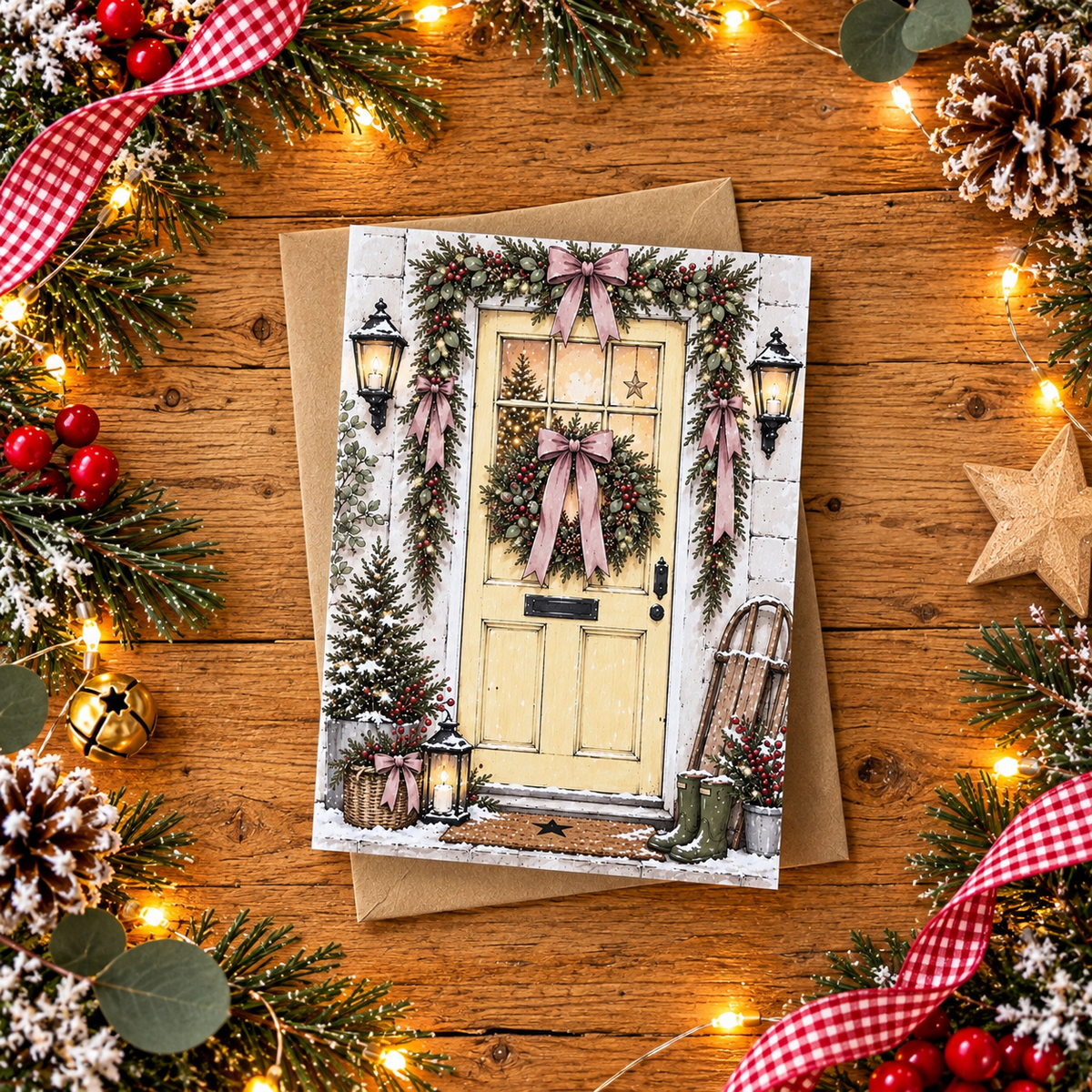 Christmas Door Greeting Cards – Pack of 4
