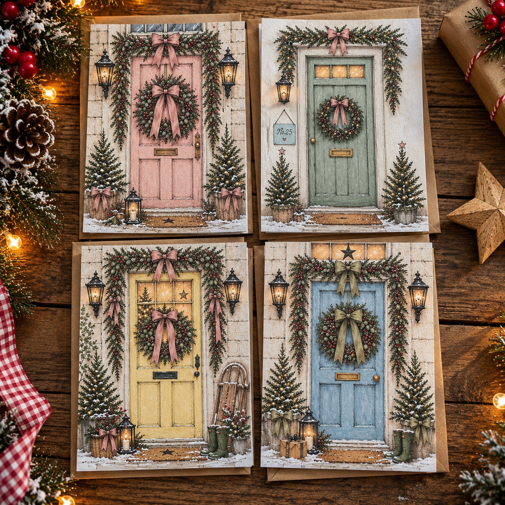 Christmas Door Greeting Cards – Pack of 4