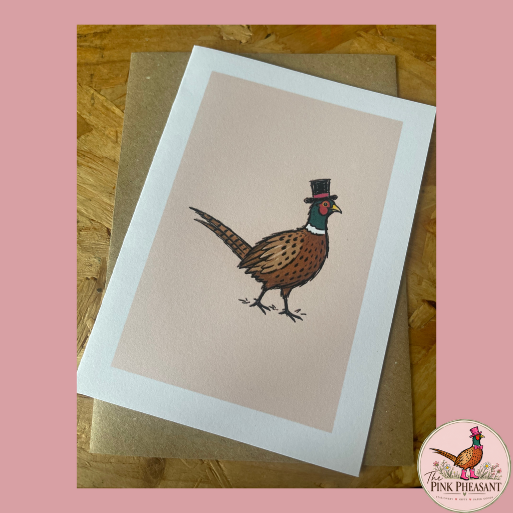 Dapper Pheasant Pink Greeting Card | 160gsm | Perfectly Imperfect